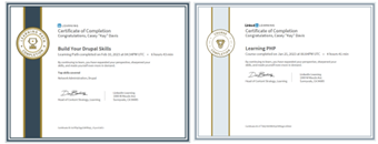 Certificates for various recent trainings